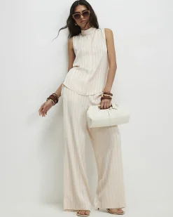Cream Satin Stripe Tunic Top