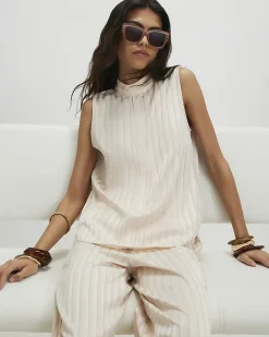 Cream Satin Stripe Tunic Top