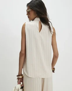 Cream Satin Stripe Tunic Top