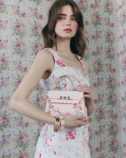 Cream Scallop Mini Charm Tote Bag
