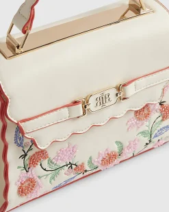 Cream Scallop Mini Charm Tote Bag