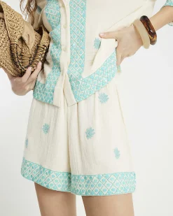 Cream Sequin Embellished Floaty Shorts