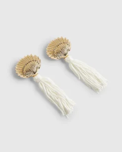 Cream Shell Tassel Earrings