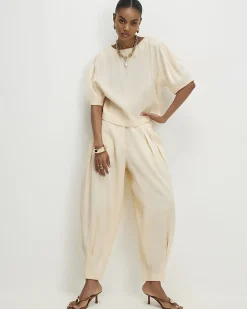 Cream Shimmer Balloon Leg Trousers
