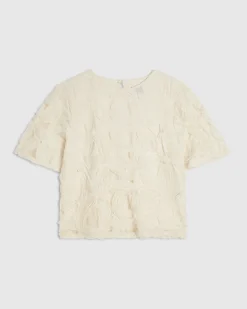 Cream Short Sleeve 3D Floral Top