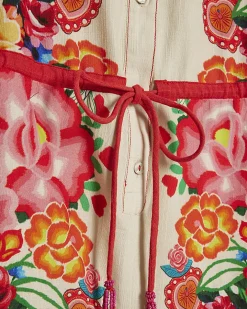 Cream Short Sleeve Floral Collared Playsuit