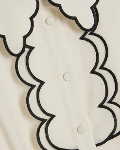 Cream Short Sleeve Scallop Trim Shirt Dress
