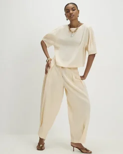 Cream Short Sleeve Shimmer Tailored Top