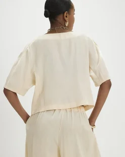 Cream Short Sleeve Shimmer Tailored Top