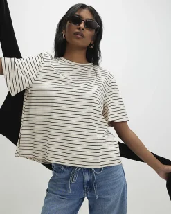 Cream Short Sleeve Striped Top