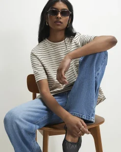 Cream Short Sleeve Striped Top