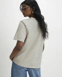 Cream Short Sleeve Striped Top