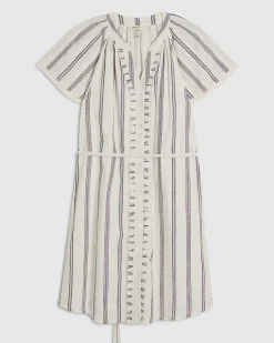 Cream Short Sleeve Striped Mini Dress