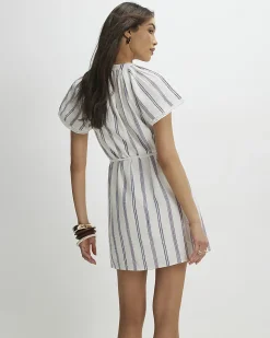 Cream Short Sleeve Striped Mini Dress