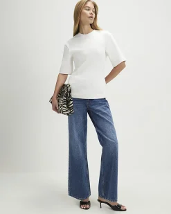 Cream Short Sleeve Tie Back Seamed Top