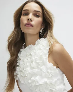 Cream Sleeveless 3D Plisse Ruffle Playsuit