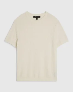 Cream Slim Fit Cotton Waffle Knitted T-Shirt