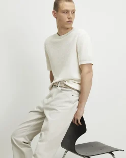 Cream Slim Fit Cotton Waffle Knitted T-Shirt