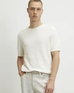 Cream Slim Fit Cotton Waffle Knitted T-Shirt