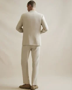 Cream Slim Fit Linen Blend Suit Trousers