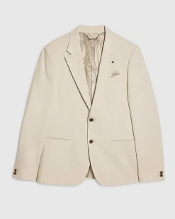Cream Slim Fit Linen Blend Suit Blazer Jacket