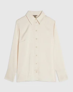 Cream Slim Fit Satin Shirt
