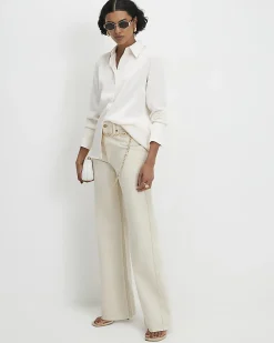 Cream Slim Fit Satin Shirt