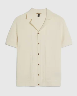 Cream Slim Fit Short Sleeve Knitted Shirt