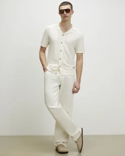 Cream Slim Fit Short Sleeve Knitted Shirt