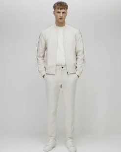 Cream Slim Fit Stretch Bomber Jacket