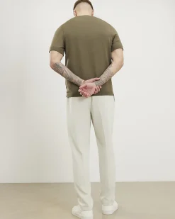 Cream Slim Fit Stretch Textured Trousers