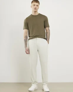 Cream Slim Fit Stretch Textured Trousers