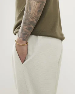 Cream Slim Fit Stretch Textured Trousers