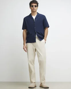 Cream Slim Fit Stretch Textured Joggers
