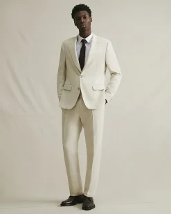Cream Slim Fit Suit Trousers