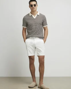 Cream Slim Stretch Chino Short with Belt