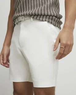Cream Slim Stretch Chino Short with Belt
