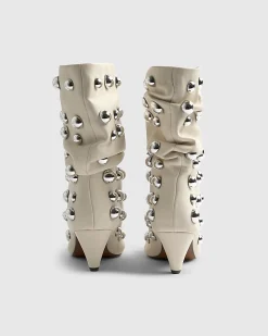 Cream Slouch Studded Ankle Boots