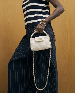 Cream Small Quilted Top Handle Crossbody Bag