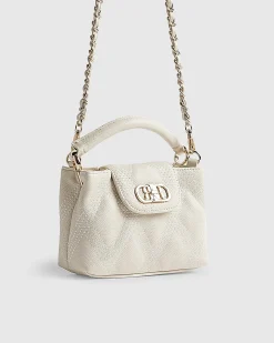 Cream Small Quilted Top Handle Crossbody Bag