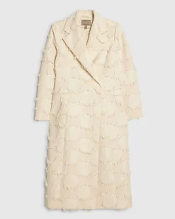 Cream Spot Fringe Longline Duster Coat