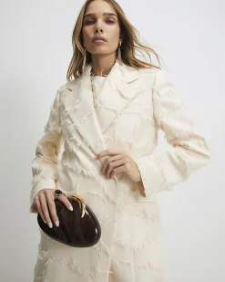 Cream Spot Fringe Longline Duster Coat