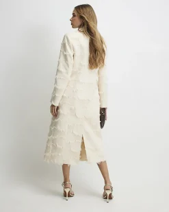 Cream Spot Fringe Longline Duster Coat