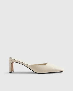 Cream Square Toe Mule Court Heels