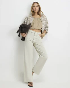 Cream Straight Leg Cropped Jeans