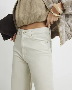 Cream Straight Leg Cropped Jeans