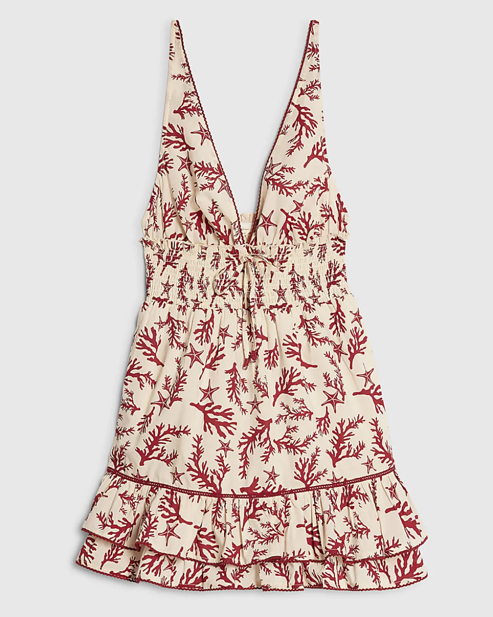 Cream Strappy Coral Print Mini Beach Dress