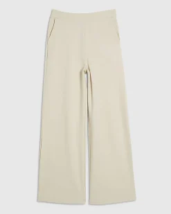 Cream Stretch Wide Leg Trousers