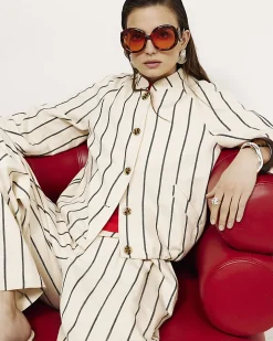 Cream Stripe Bomber Jacket