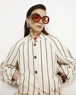 Cream Stripe Bomber Jacket